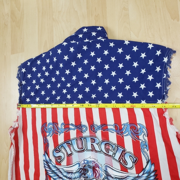 American Biker Image Sleevless Cutoff USA Sturgis Mens XL Motorcycle Rally MAGA - Picture 11 of 12